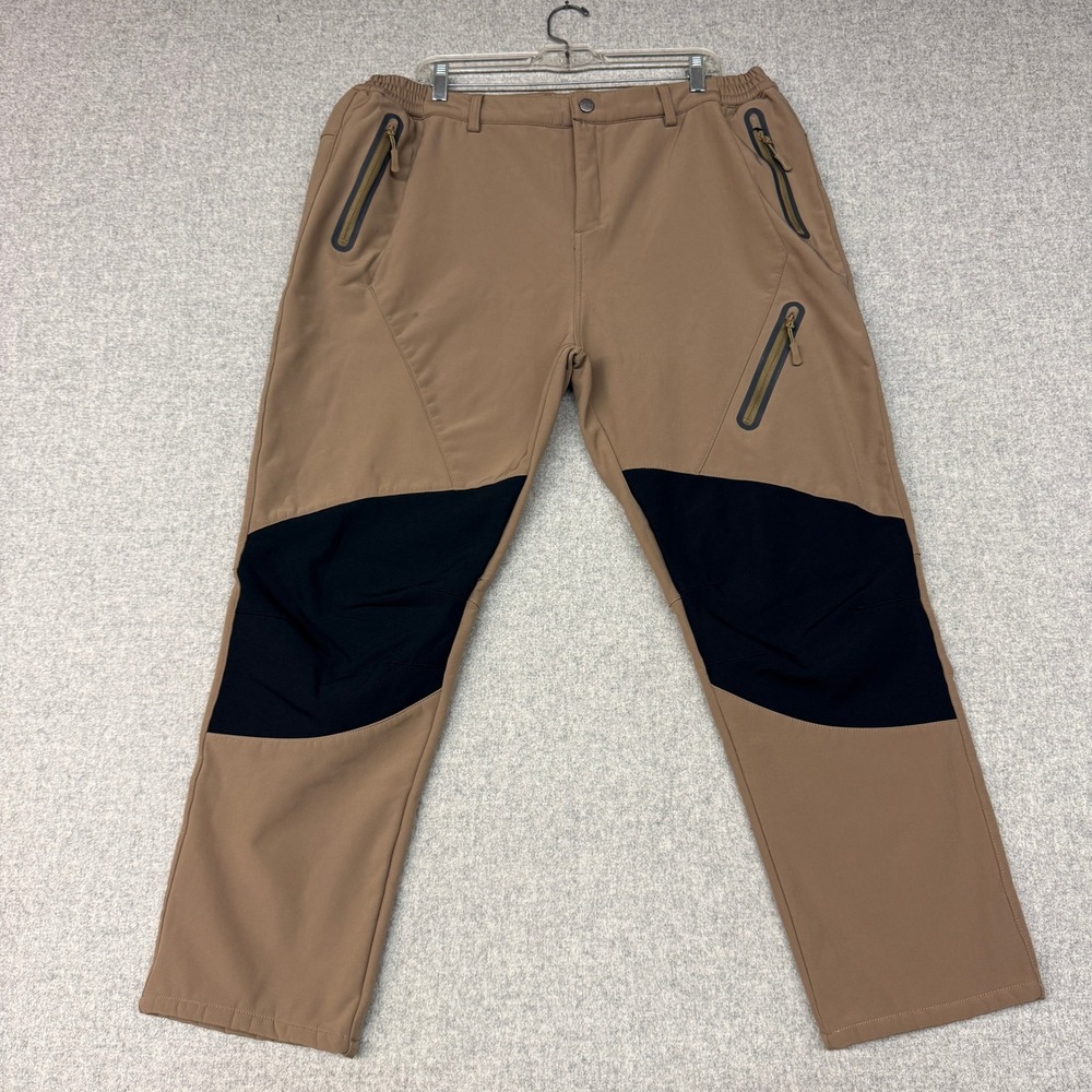 Willit Mens Fleece Lined Hiking Pants XXL Brown Softshell Reinforced Knee Pocket